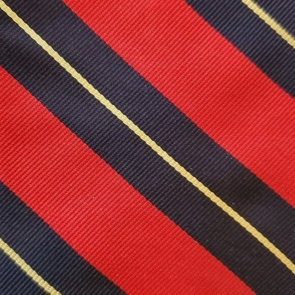 BERT PULITZER BLOOMINDALE'S RED BLUE YELLOW SILK STRIPE TIE 3 7/8" - Picture 1 of 6